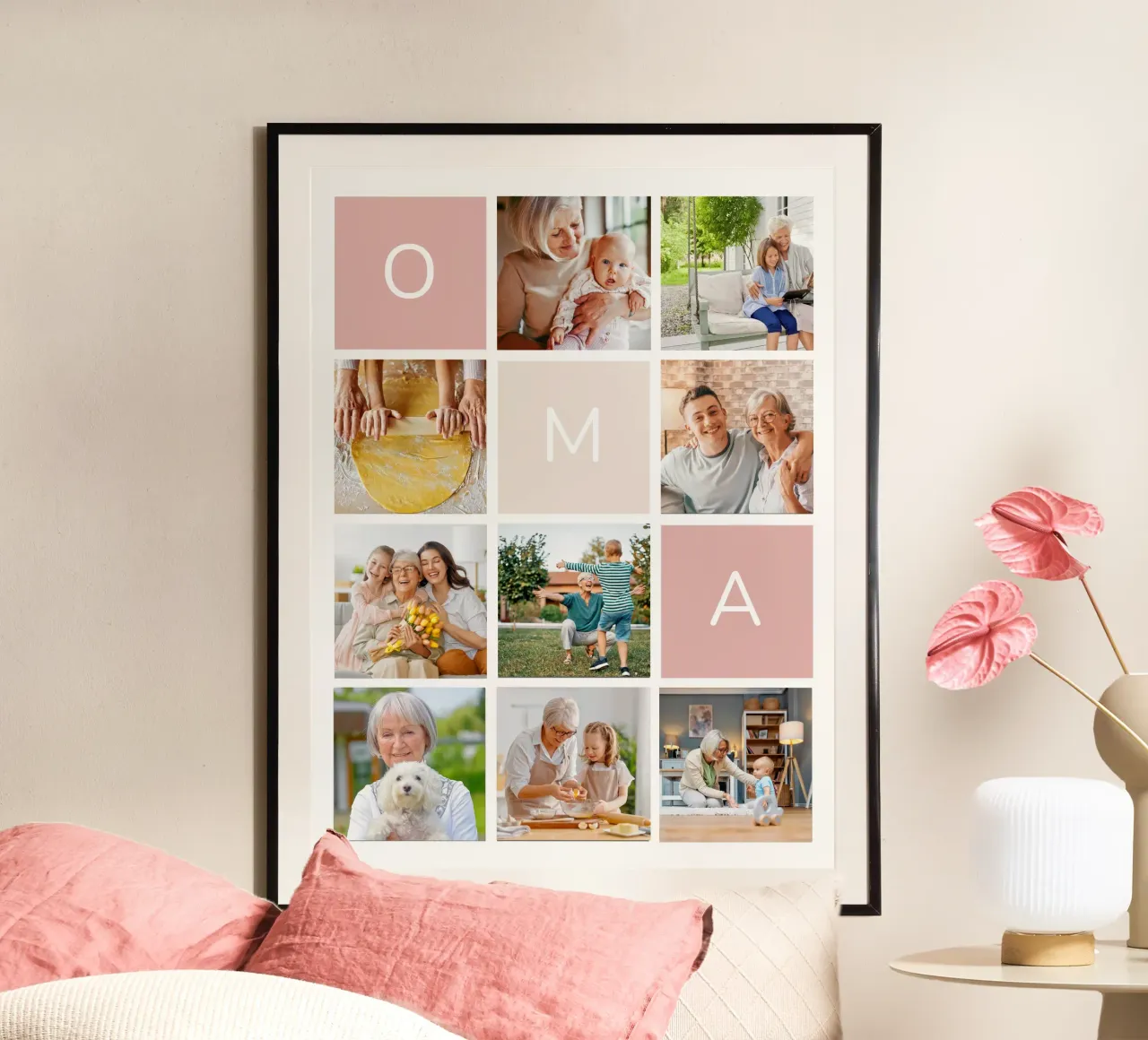 Fotocollage für Oma poster with aluminum frame by WORTSPIEL