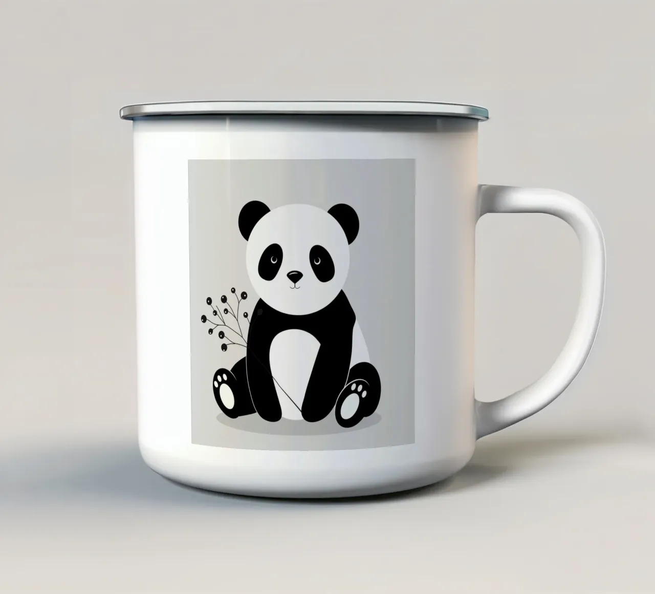Panda minimalista, con una delicada rama de bayas taza de esmalte de namosh