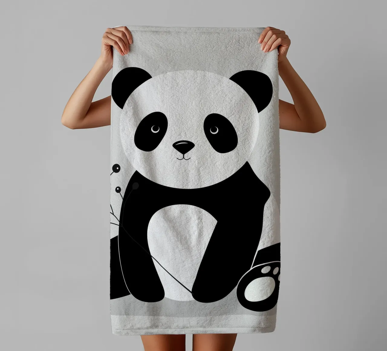 Minimalist panda, with a delicate berry branch towel by namosh