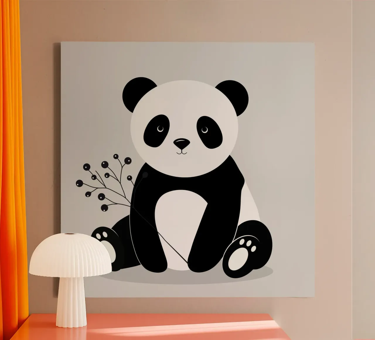 Minimalist panda, with a delicate berry branch canvas by namosh