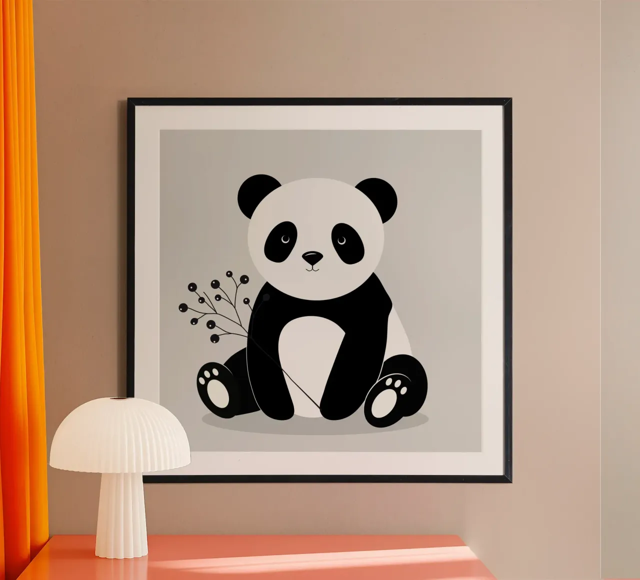 Panda minimalista, con un delicato ramo di bacche poster con telaio in alluminio da namosh