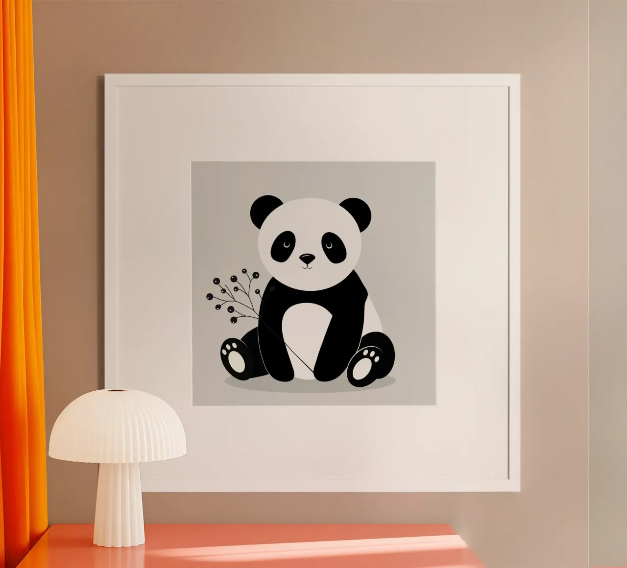 Panda minimalista, con un delicato ramo di bacche poster con telaio in alluminio da namosh