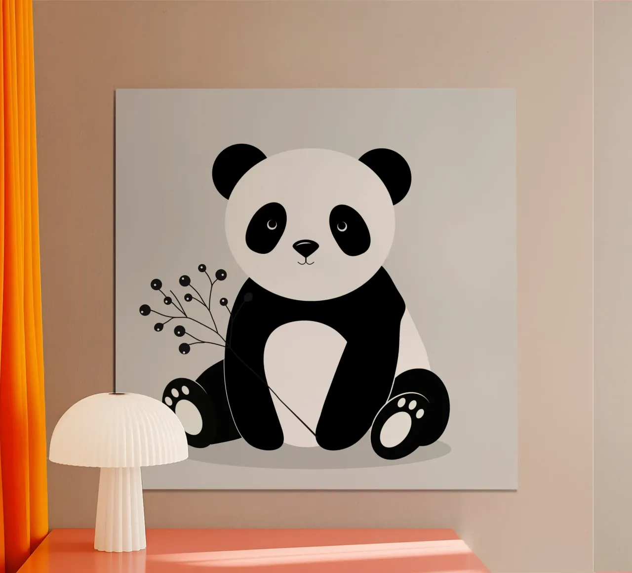 Panda minimalista, con un delicato ramo di bacche poster con telaio in alluminio da namosh