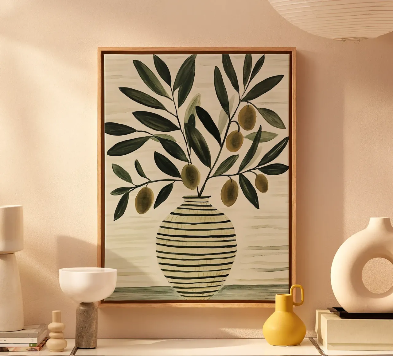 Olijftak in vaas canvas met Baklijst van IamHomeStudio