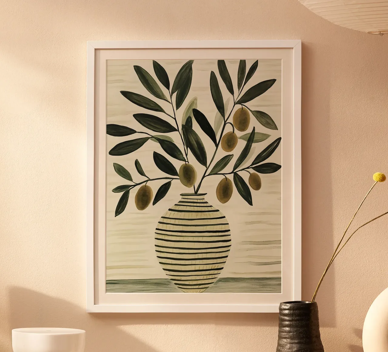 Olivenzweig in Vase Poster mit Holzrahmen von IamHomeStudio