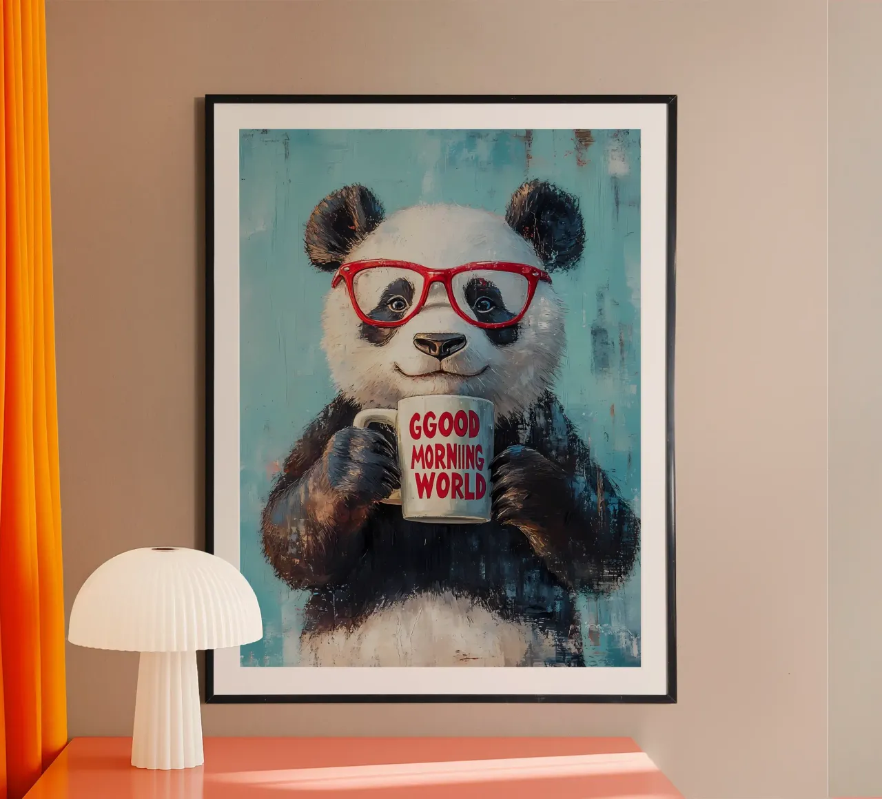 Panda con tazza poster con telaio in alluminio da IamHomeStudio