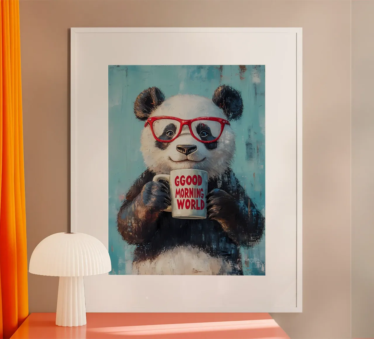 Panda con tazza poster con telaio in alluminio da IamHomeStudio