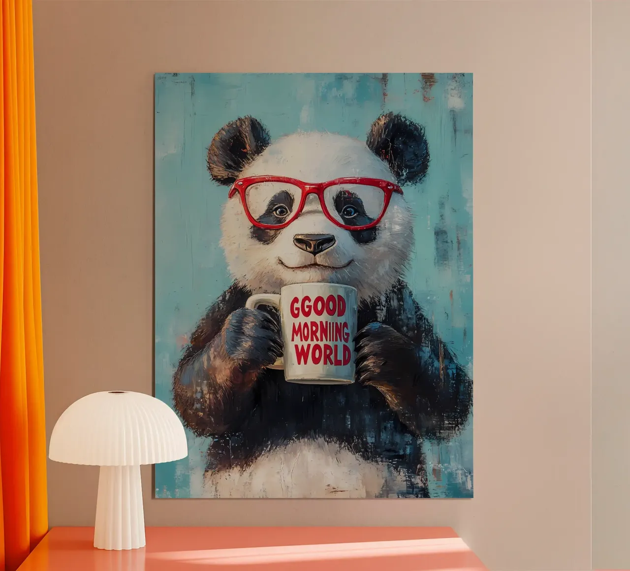 Panda con tazza poster con telaio in alluminio da IamHomeStudio