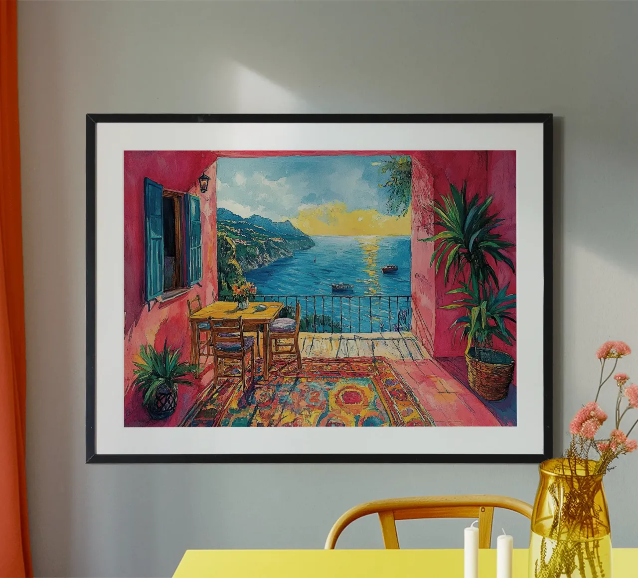 Henri Matisse inspiriert Meer Fauvismus Mediterran Poster mit Holzrahmen von Nikis Art Studio
