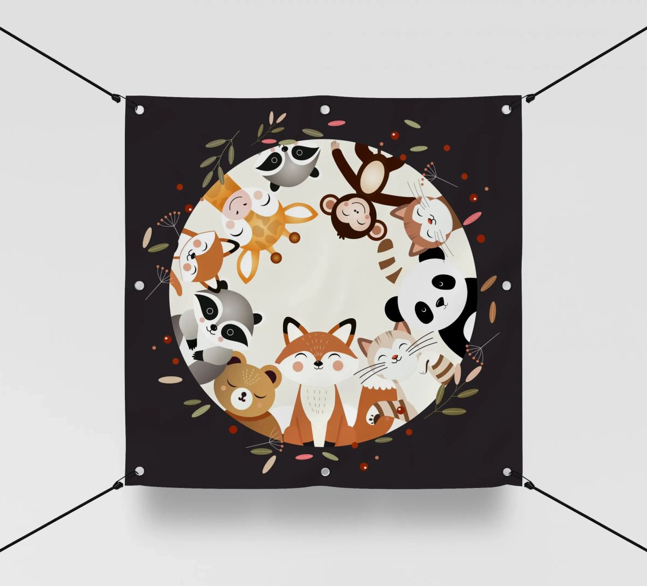 Des amis animaux joyeux dans un design circulaire bâche pvc de namosh