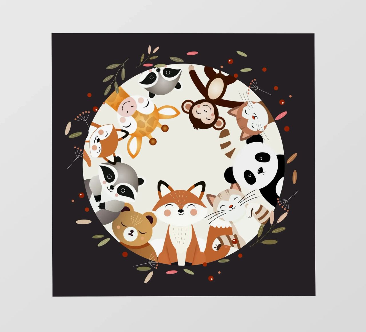Des amis animaux joyeux dans un design circulaire bâche pvc de namosh