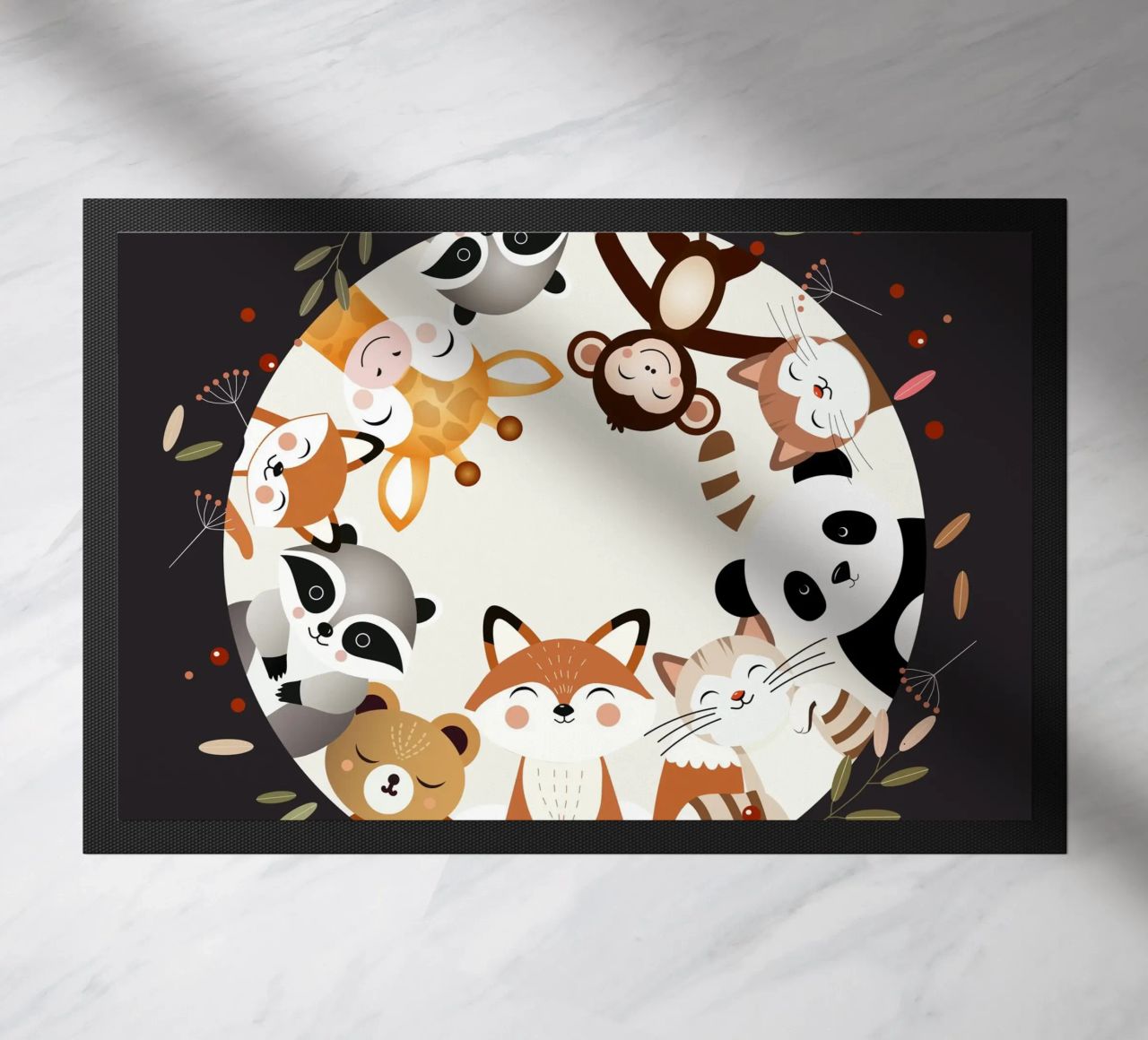 Des amis animaux joyeux dans un design circulaire paillasson de namosh