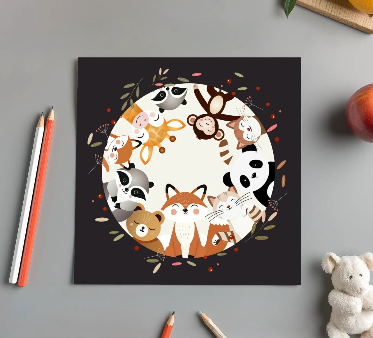 Des amis animaux joyeux dans un design circulaire planche autocollant de namosh