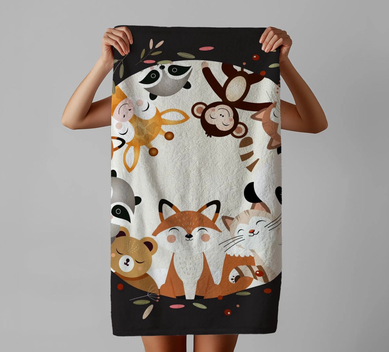 Des amis animaux joyeux dans un design circulaire serviette de bain de namosh