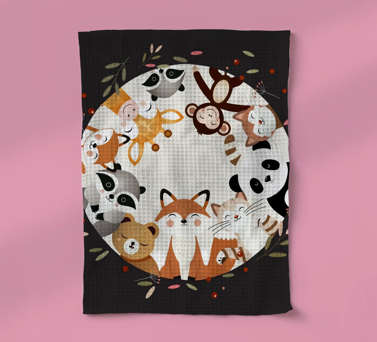 Des amis animaux joyeux dans un design circulaire torchon de namosh