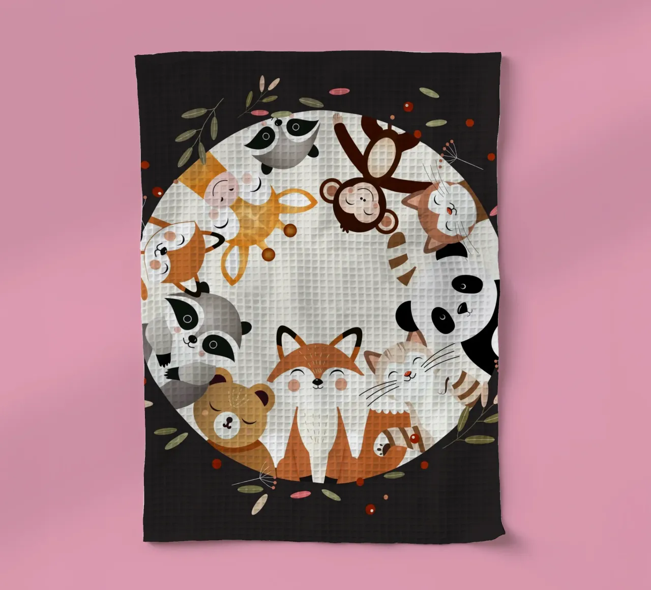 Des amis animaux joyeux dans un design circulaire torchon de namosh