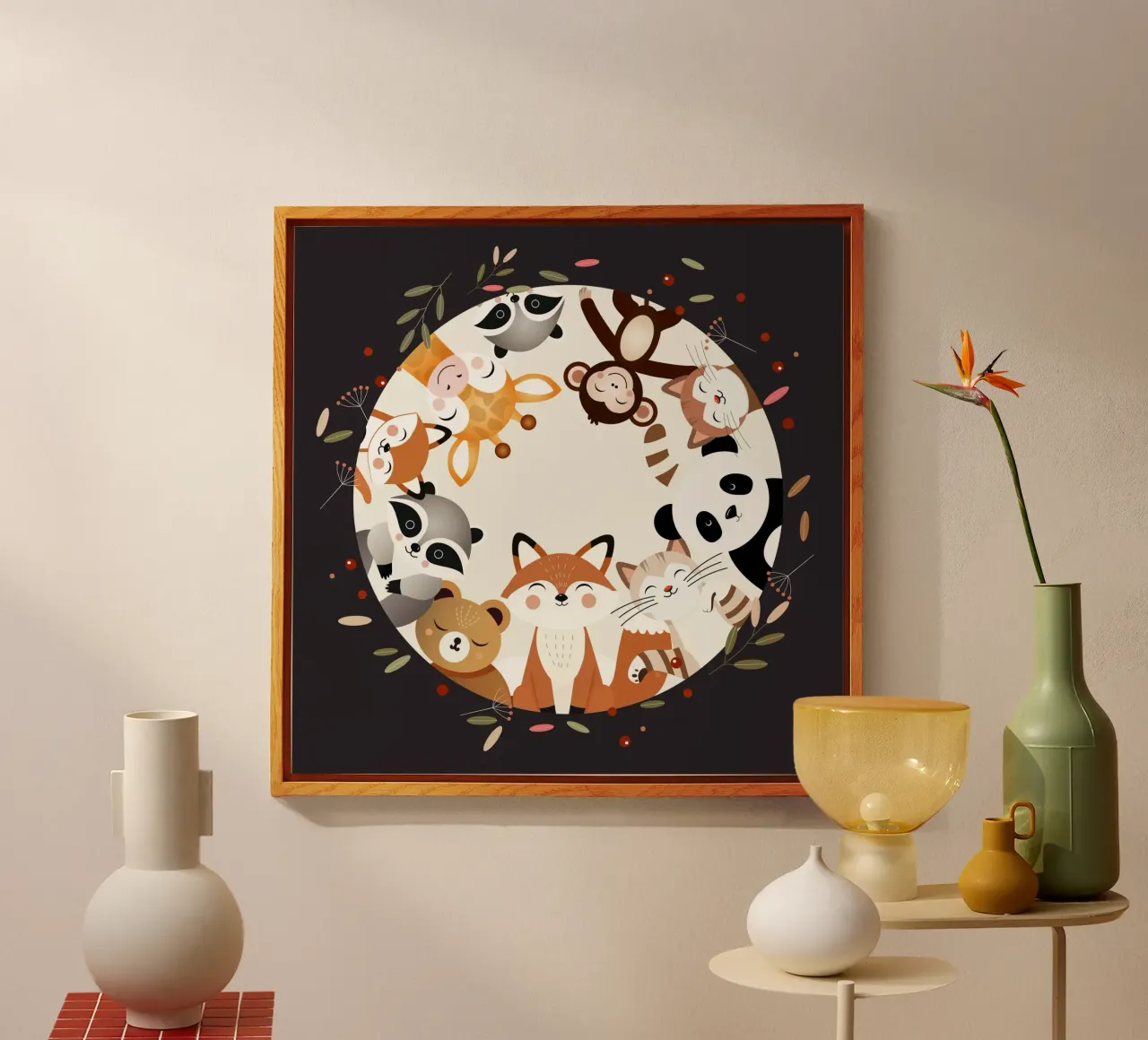 Alegres amigos animales en un diseño circular metacrilato de namosh