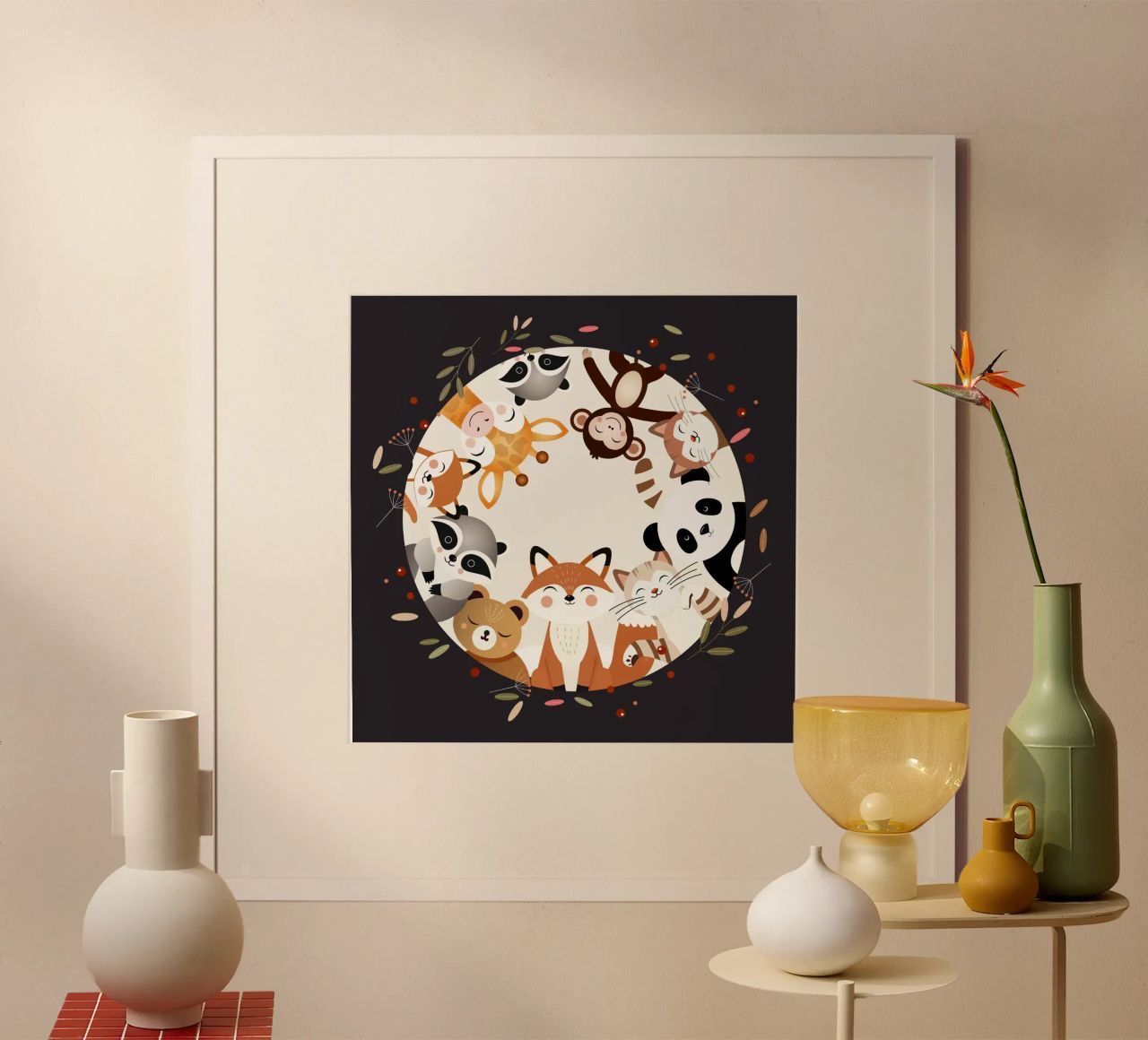 Des amis animaux joyeux dans un design circulaire hahnemühle de namosh