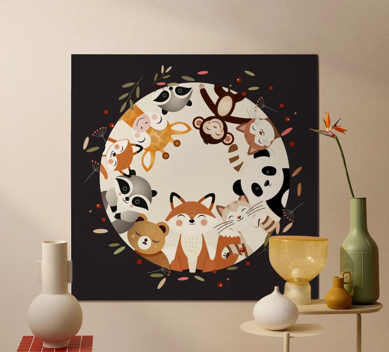 Des amis animaux joyeux dans un design circulaire hahnemühle de namosh