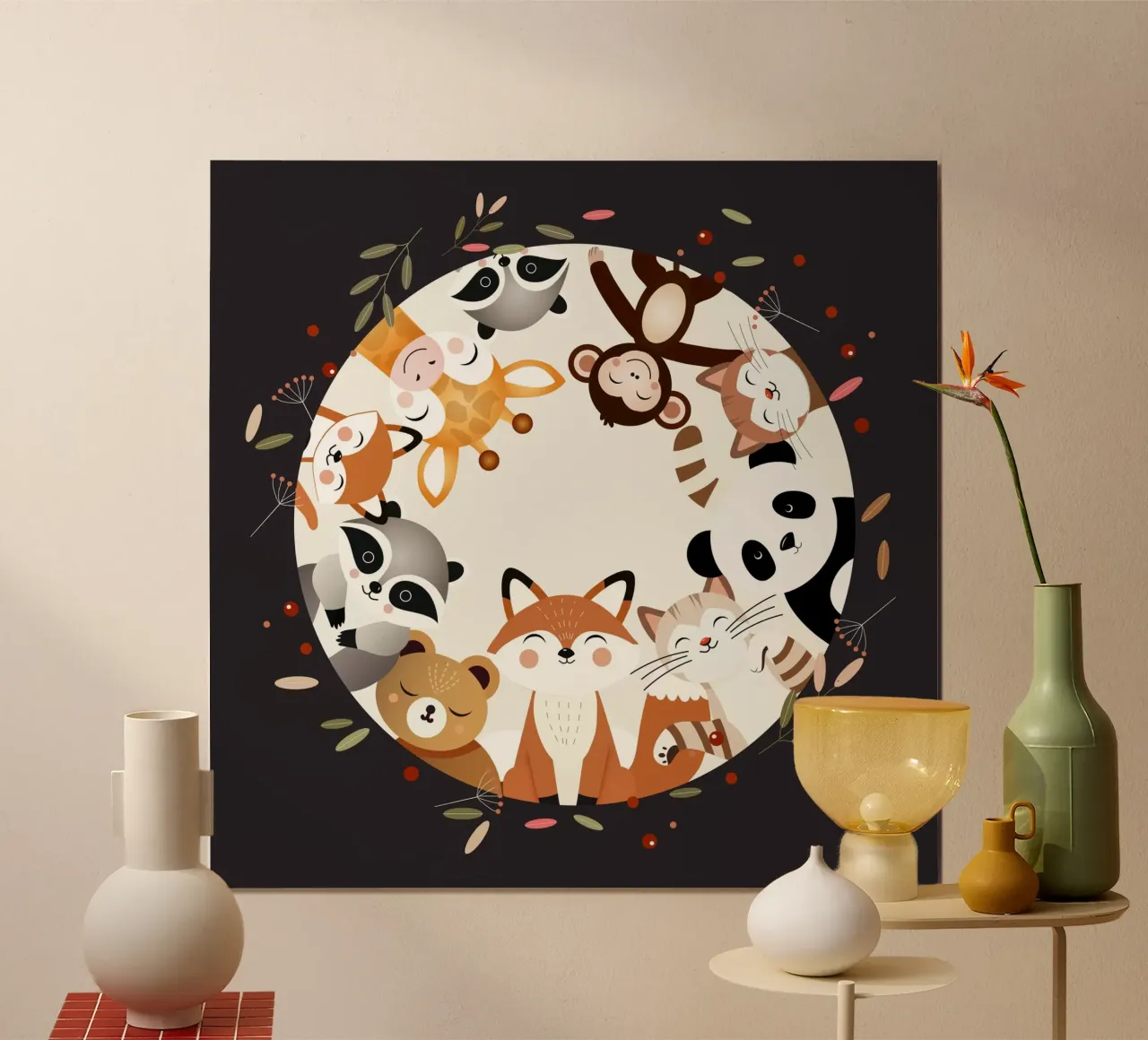 Alegres amigos animales en un diseño circular hahnemühle de namosh