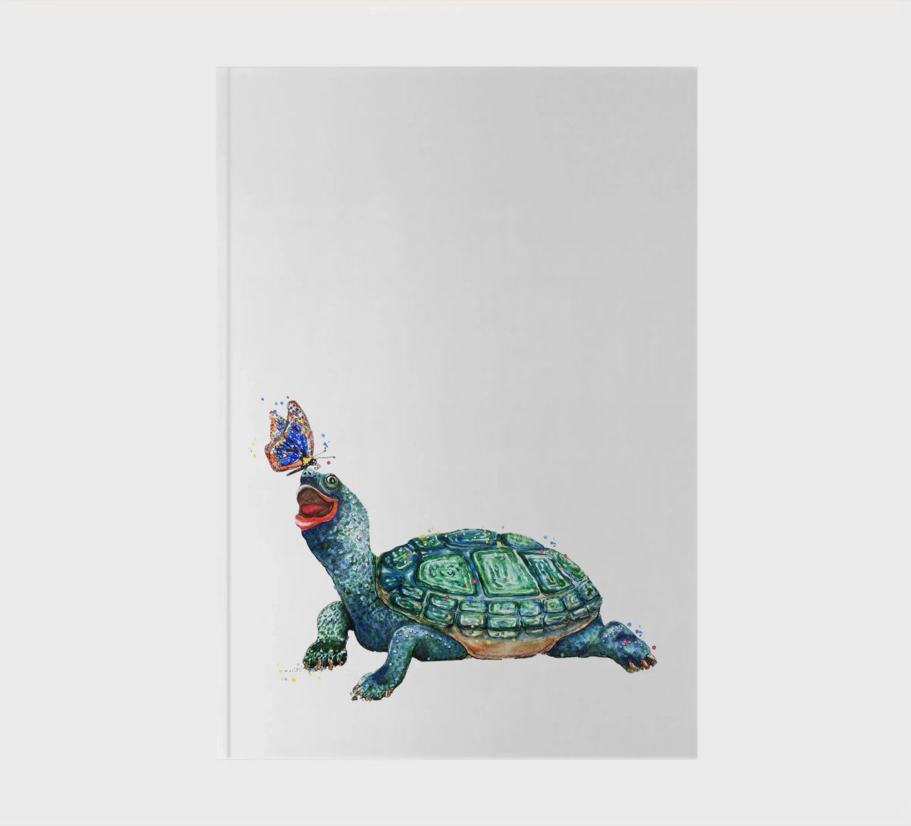 Turtle playing with a Butterfly notebook by Illustration Raissa Oltmanns