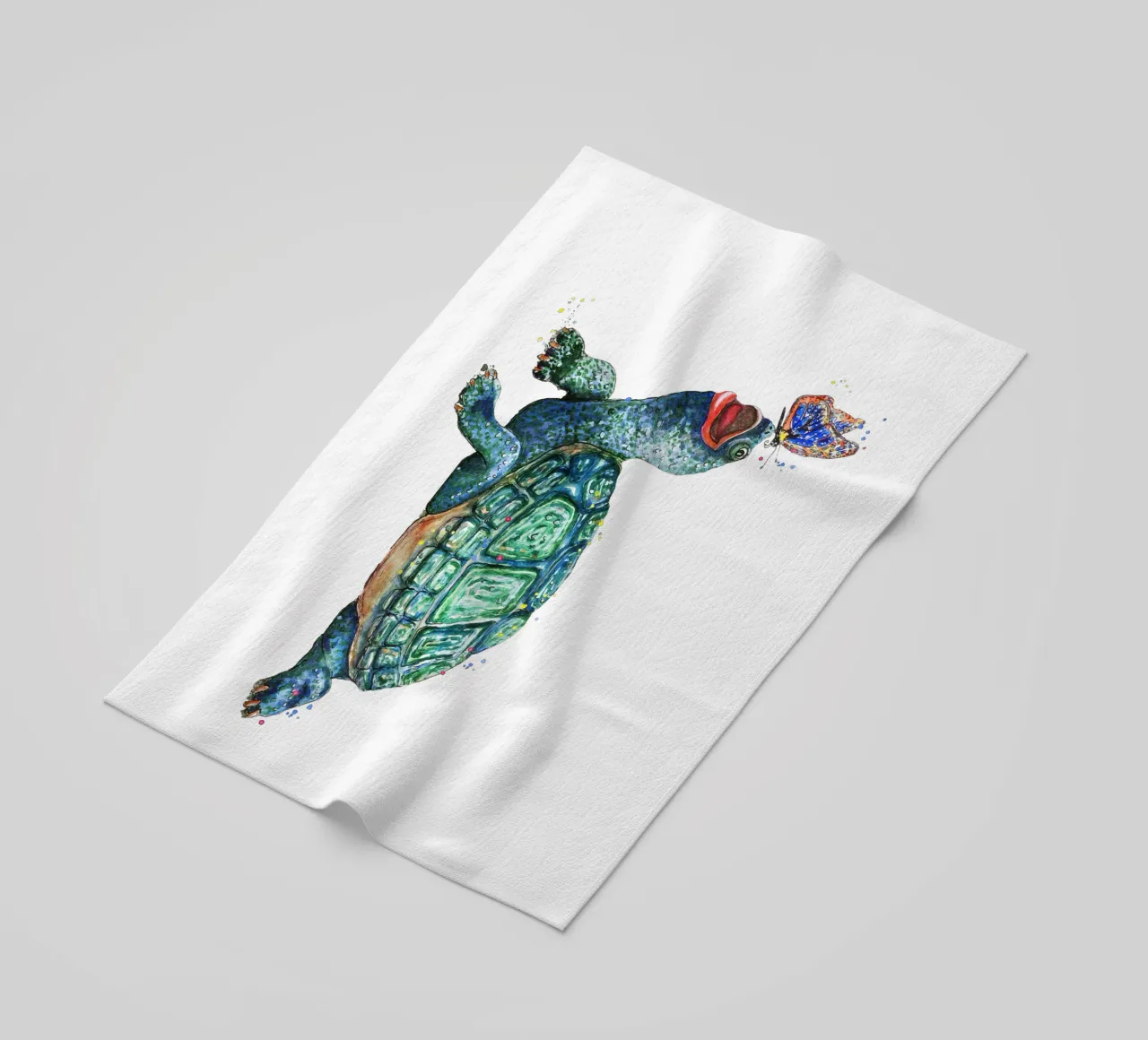 Tartaruga che gioca con una farfalla telo mare da Illustration Raissa Oltmanns