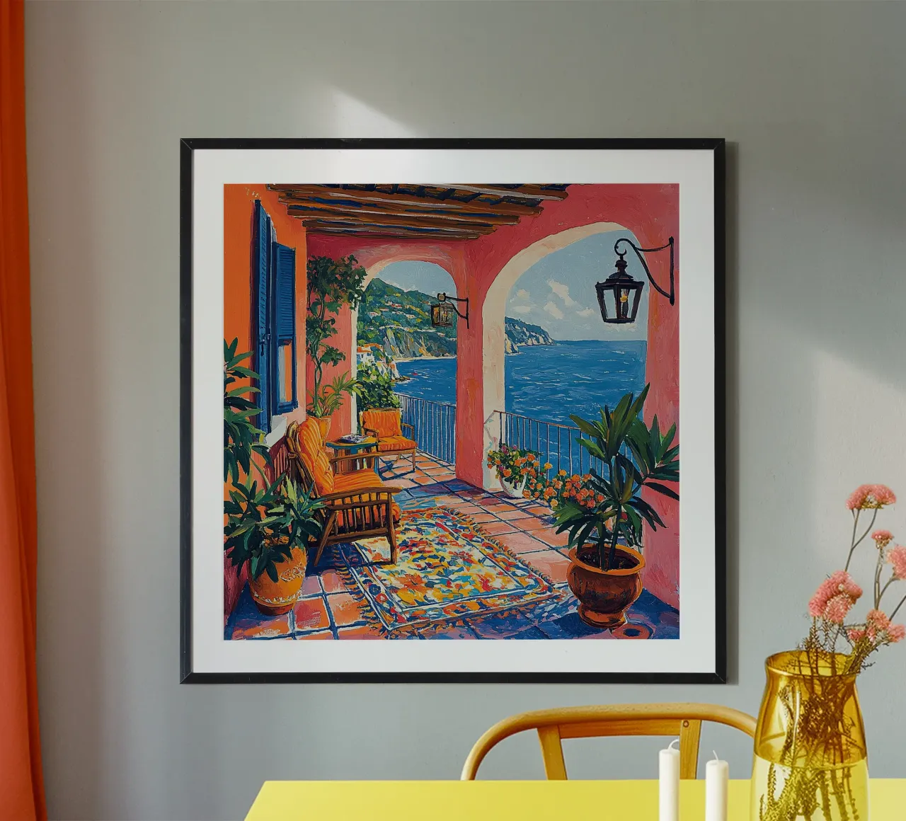Henri Matisse inspiriert Meer Fauvismus Mediterran Poster mit Holzrahmen von Nikis Art Studio