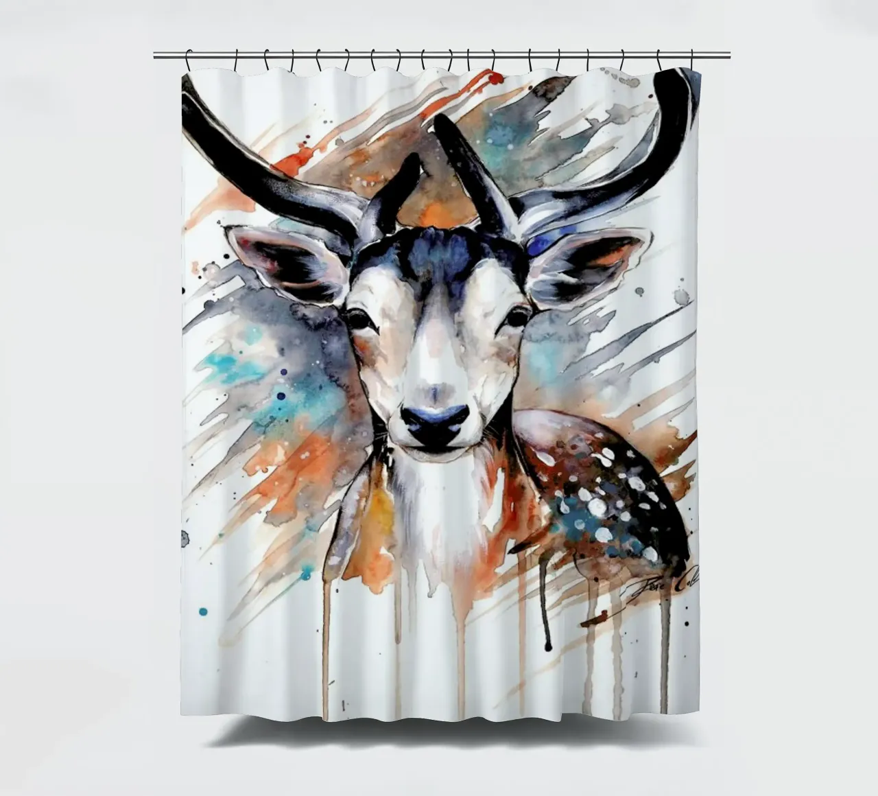 Deer Portrait shower curtain by Pixie Cold