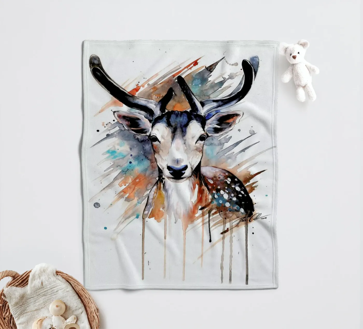 Deer Portrait Fleecedecke von Pixie Cold