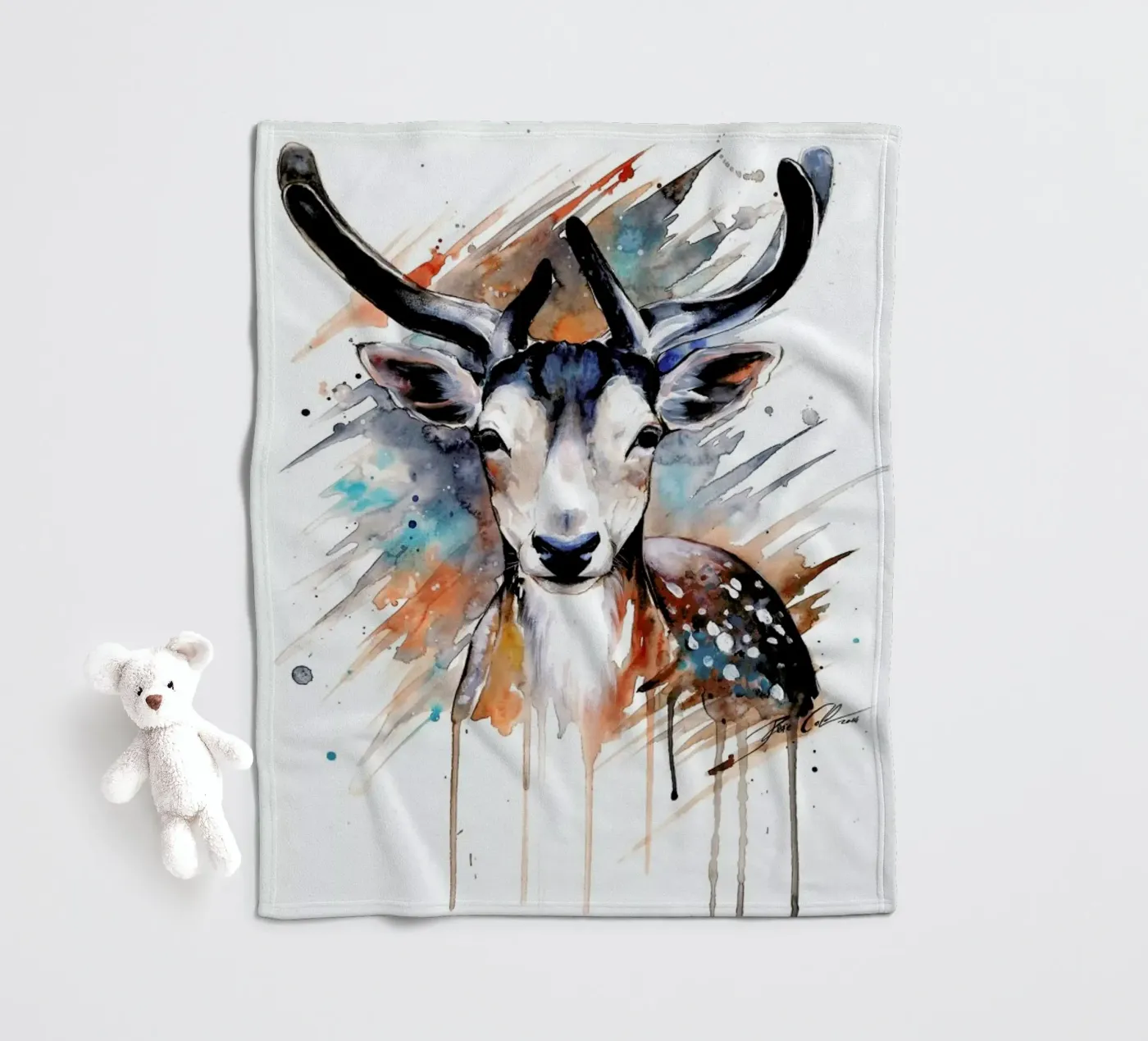 Deer Portrait Fleecedecke von Pixie Cold