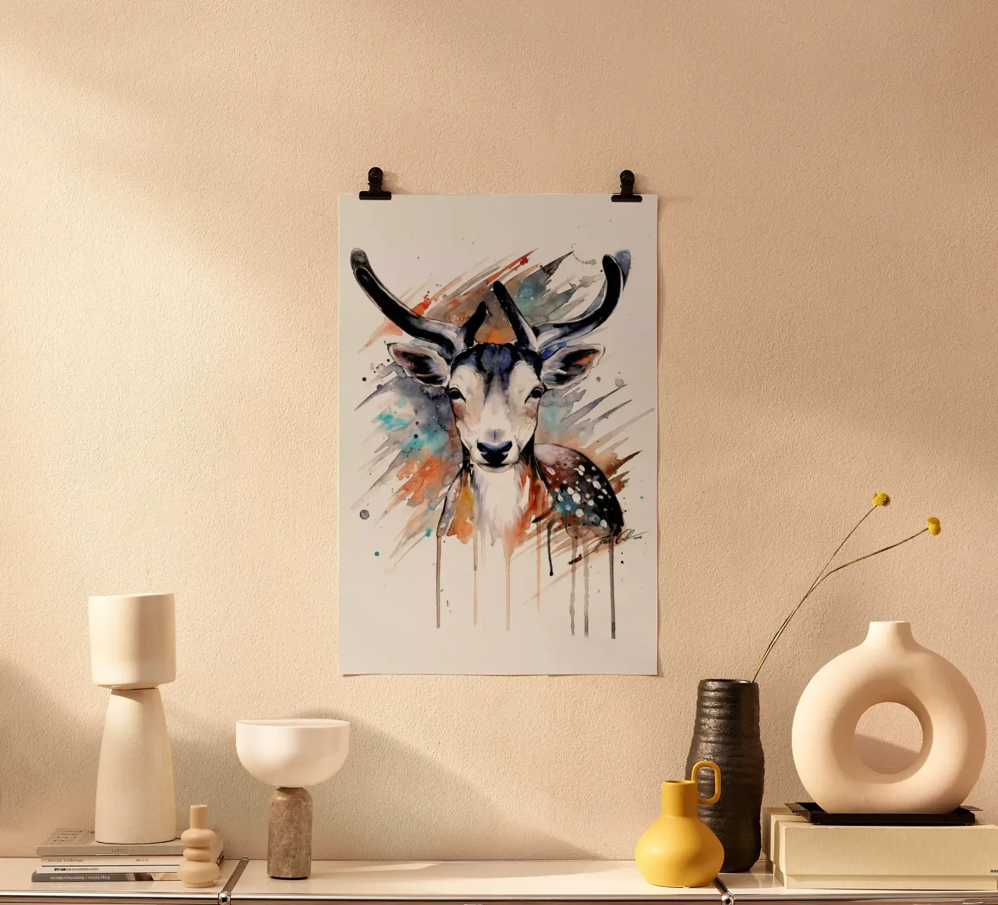 Deer Portrait poster van Pixie Cold