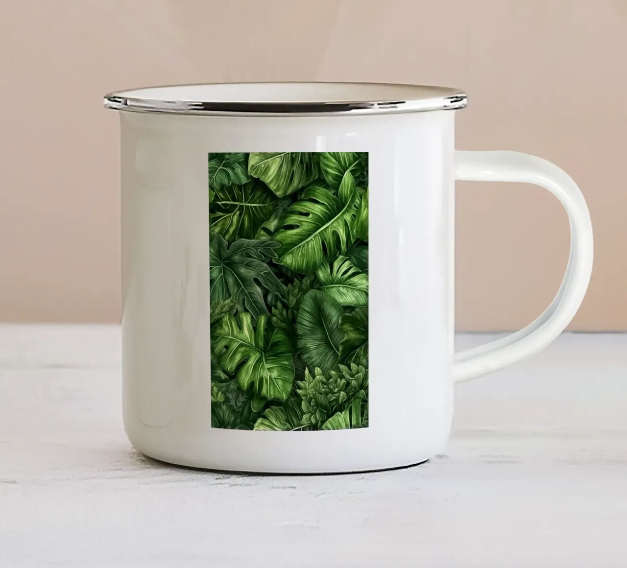 Foglie verdi, palme, acquerello tazza in smalto da Justyna Jaszke JBJart