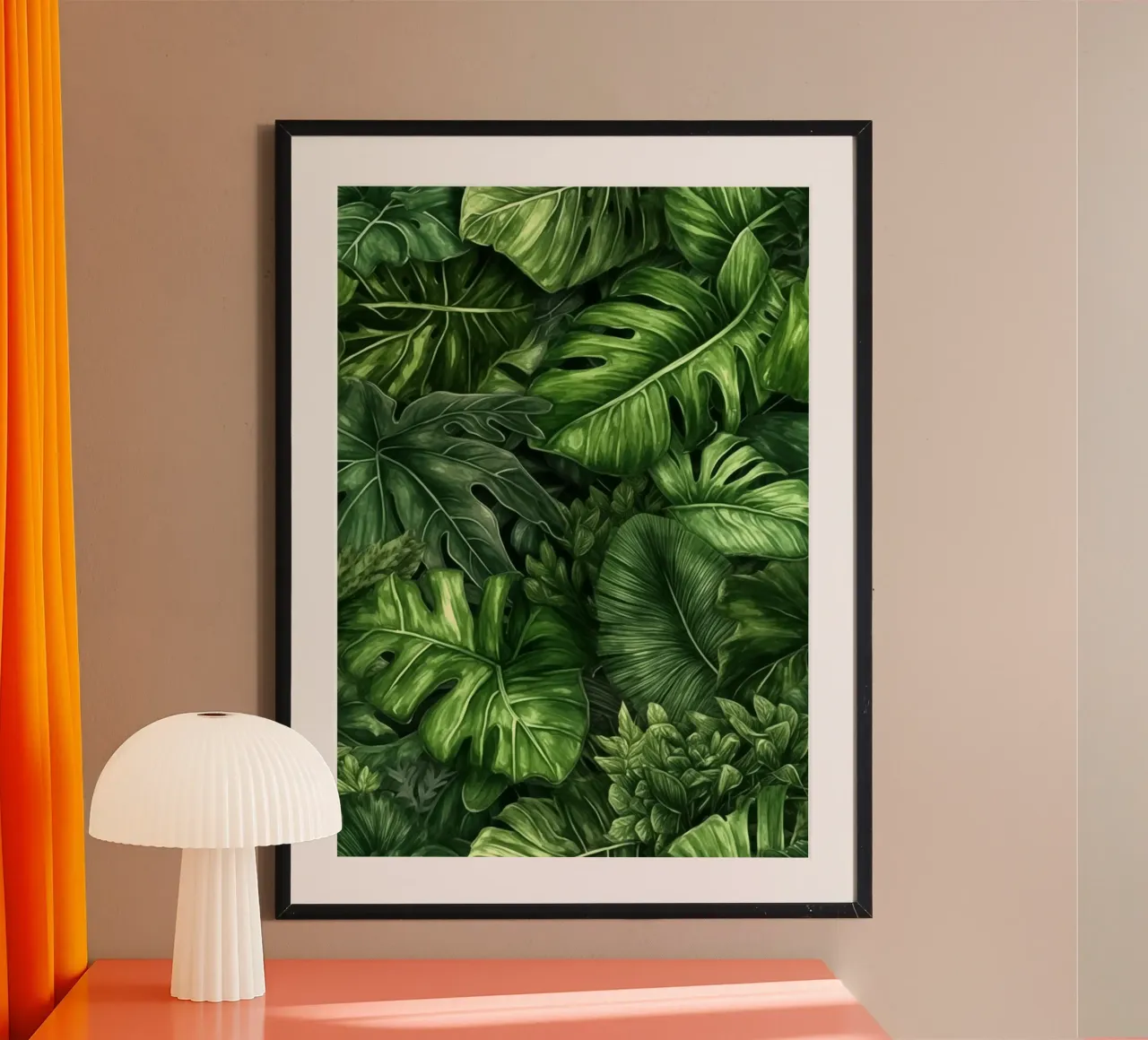 Foglie verdi, palme, acquerello poster con telaio in legno da Justyna Jaszke JBJart
