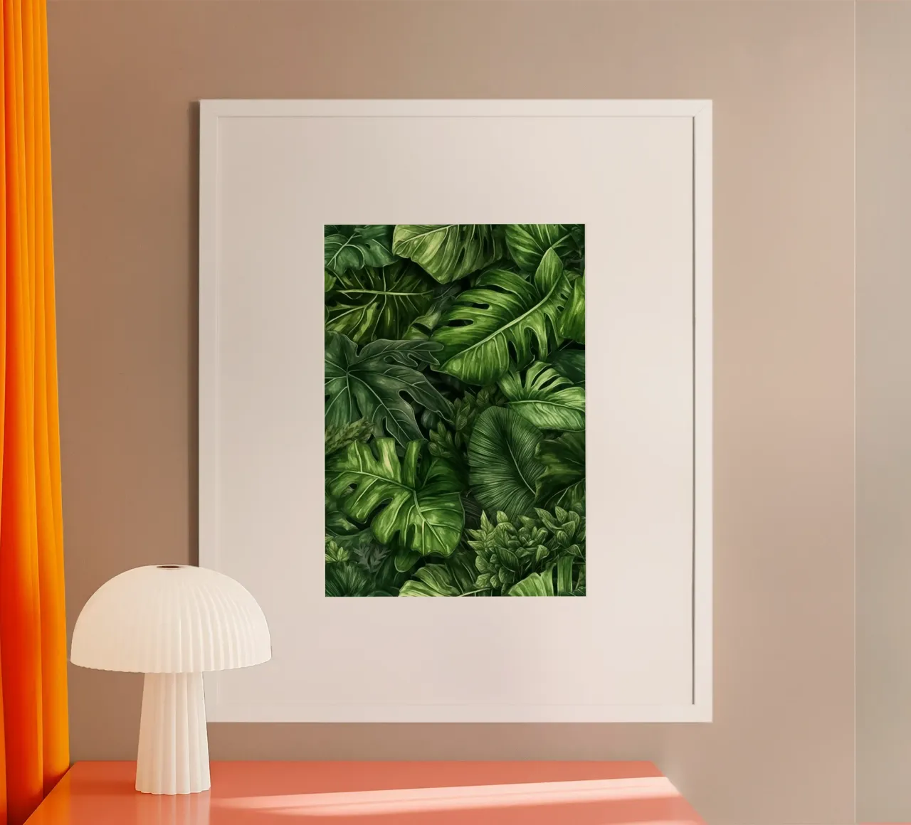 Foglie verdi, palme, acquerello poster con telaio in legno da Justyna Jaszke JBJart