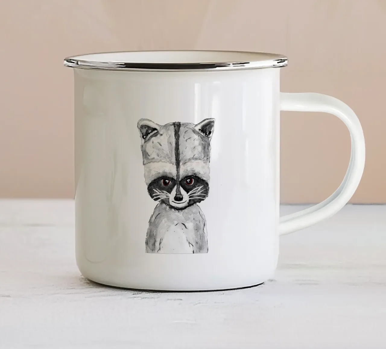 Cheeky raccoon enamel mug by Illustration Raissa Oltmanns