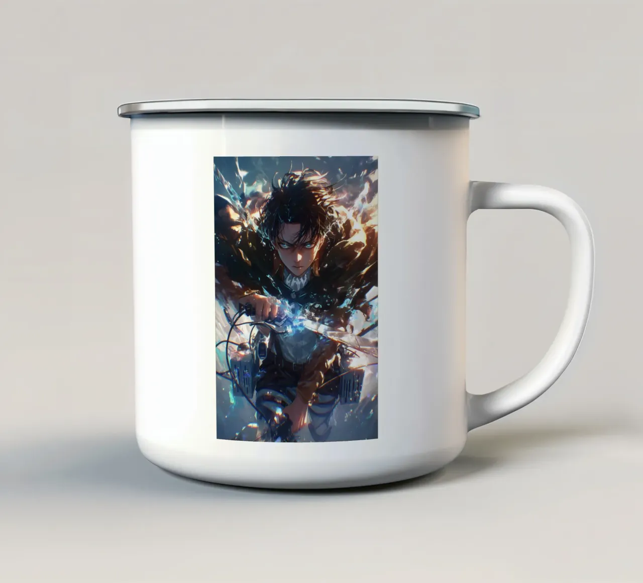 Levi attack on titan taza de esmalte de CreativeStudio