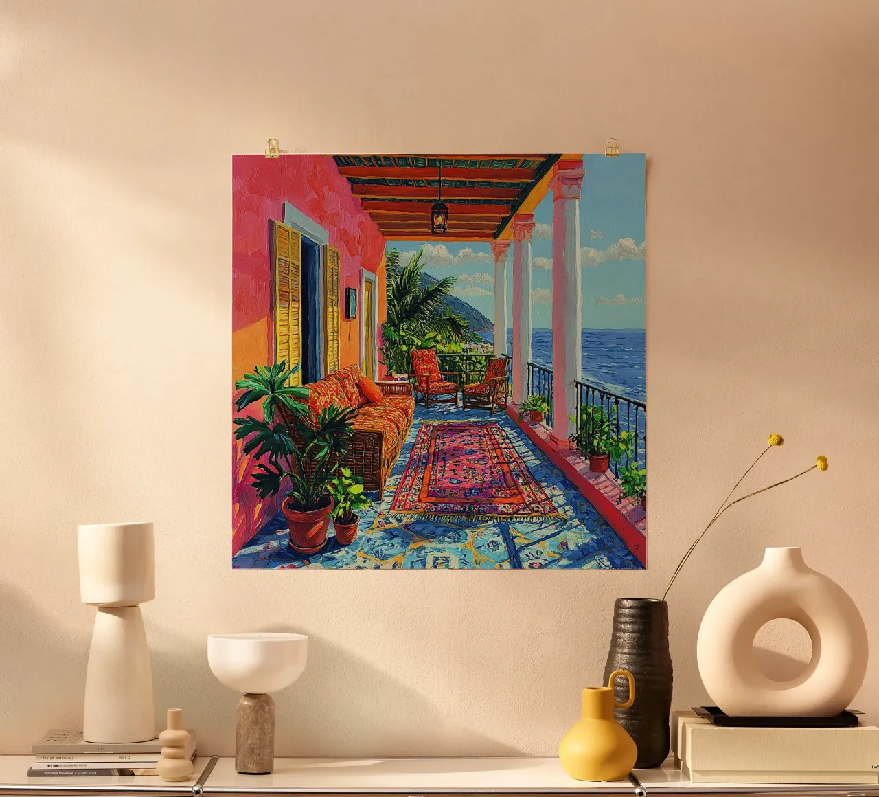 Henri Matisse inspiriert Meer Fauvismus Mediterran Poster mit Holzrahmen von Nikis Art Studio