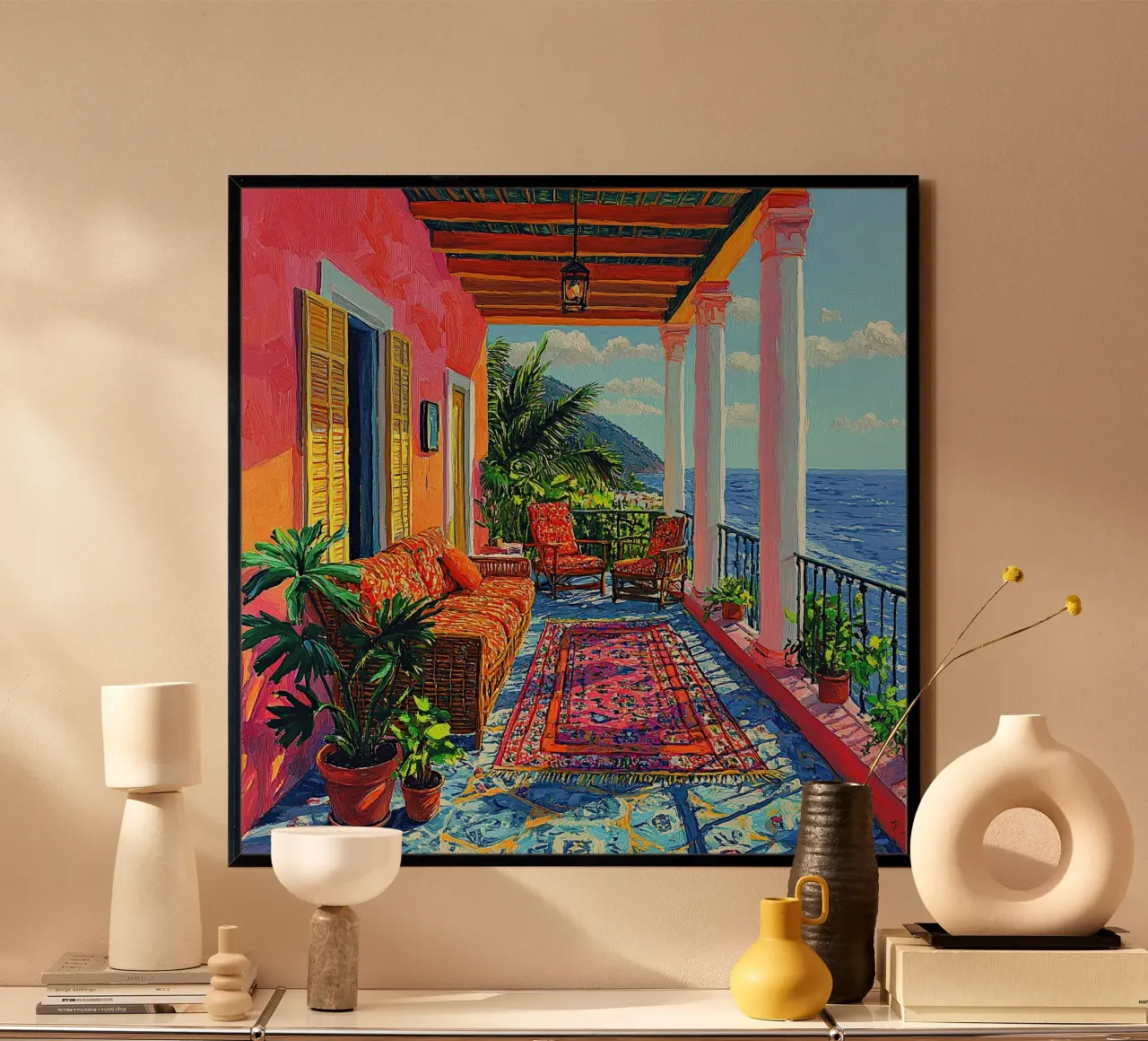 Henri Matisse inspiriert Meer Fauvismus Mediterran Poster mit Holzrahmen von Nikis Art Studio