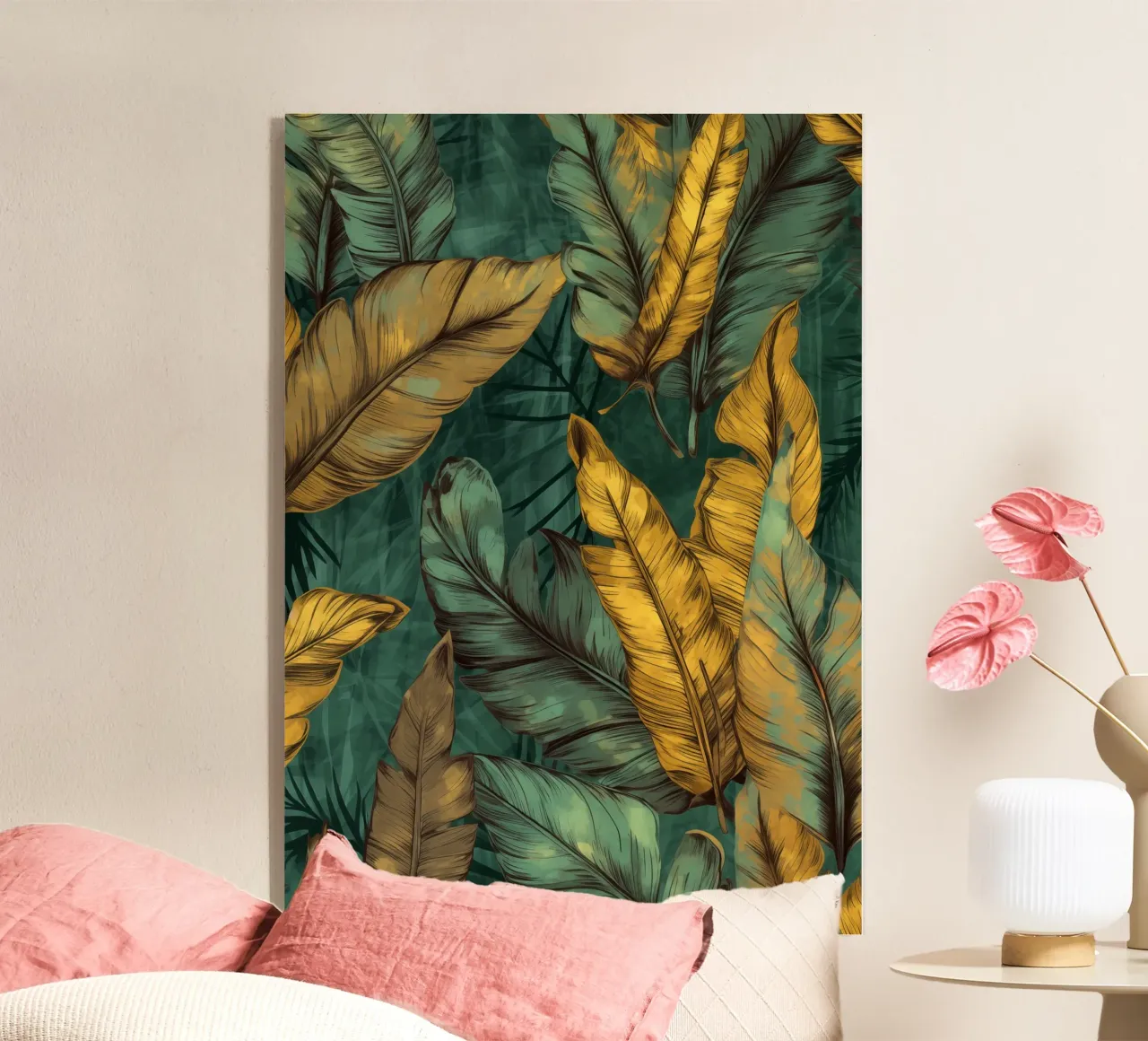 Banana leaves green and yellow acrylic glass by Justyna Jaszke JBJart