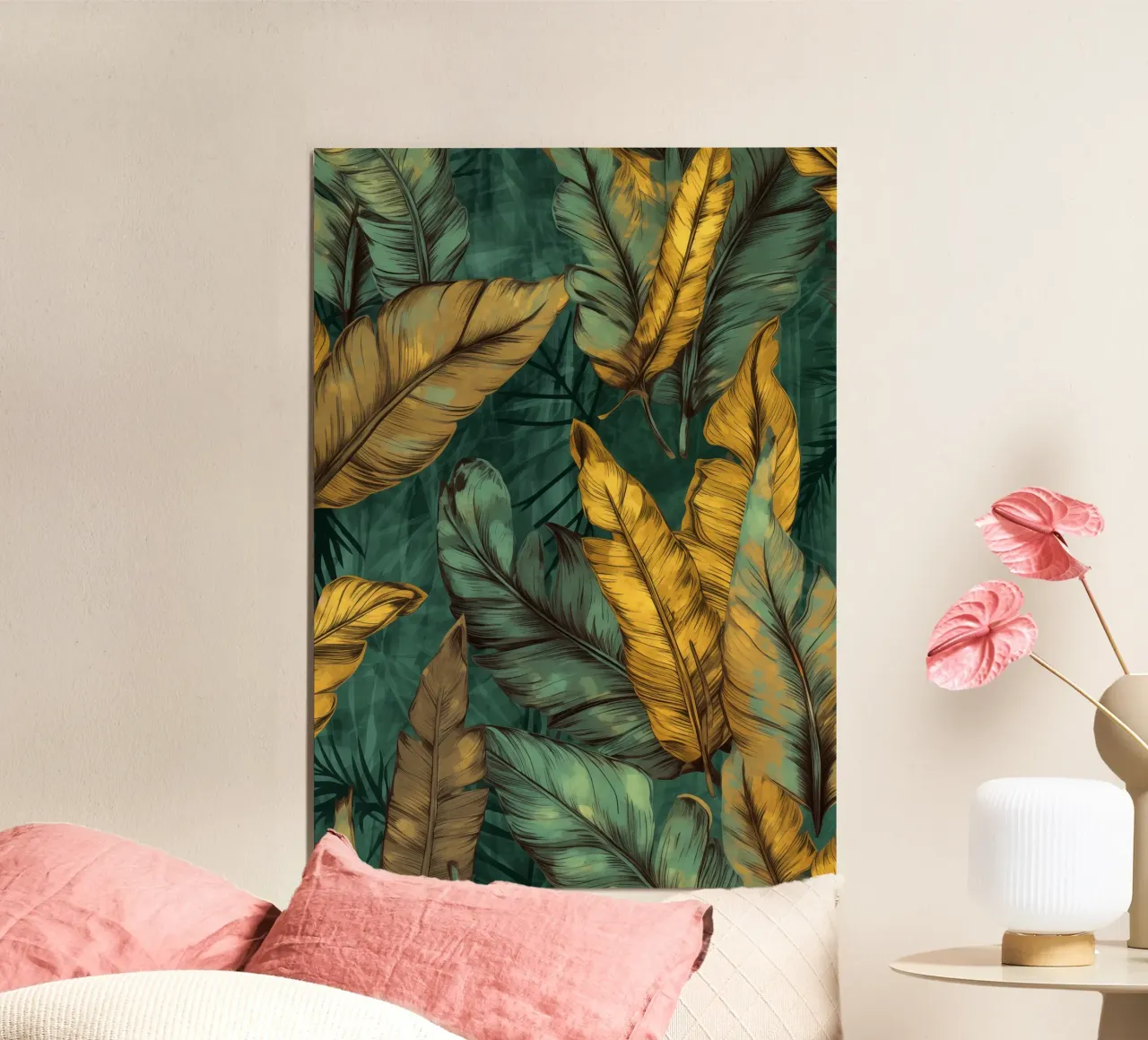 Banana leaves green and yellow poster by Justyna Jaszke JBJart