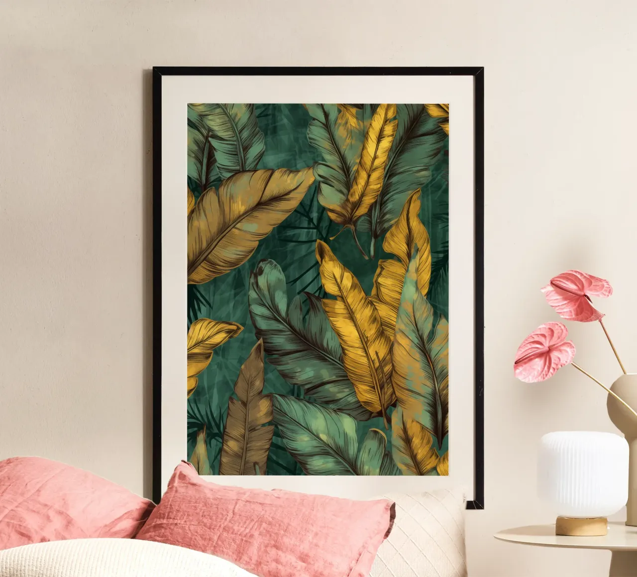 Banana leaves green and yellow poster by Justyna Jaszke JBJart