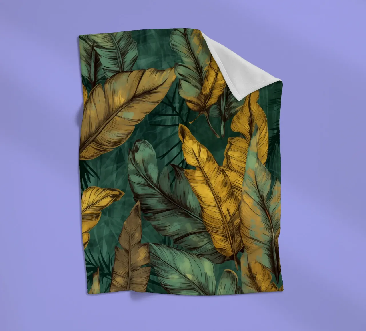 Banana leaves green and yellow fleece blanket by Justyna Jaszke JBJart