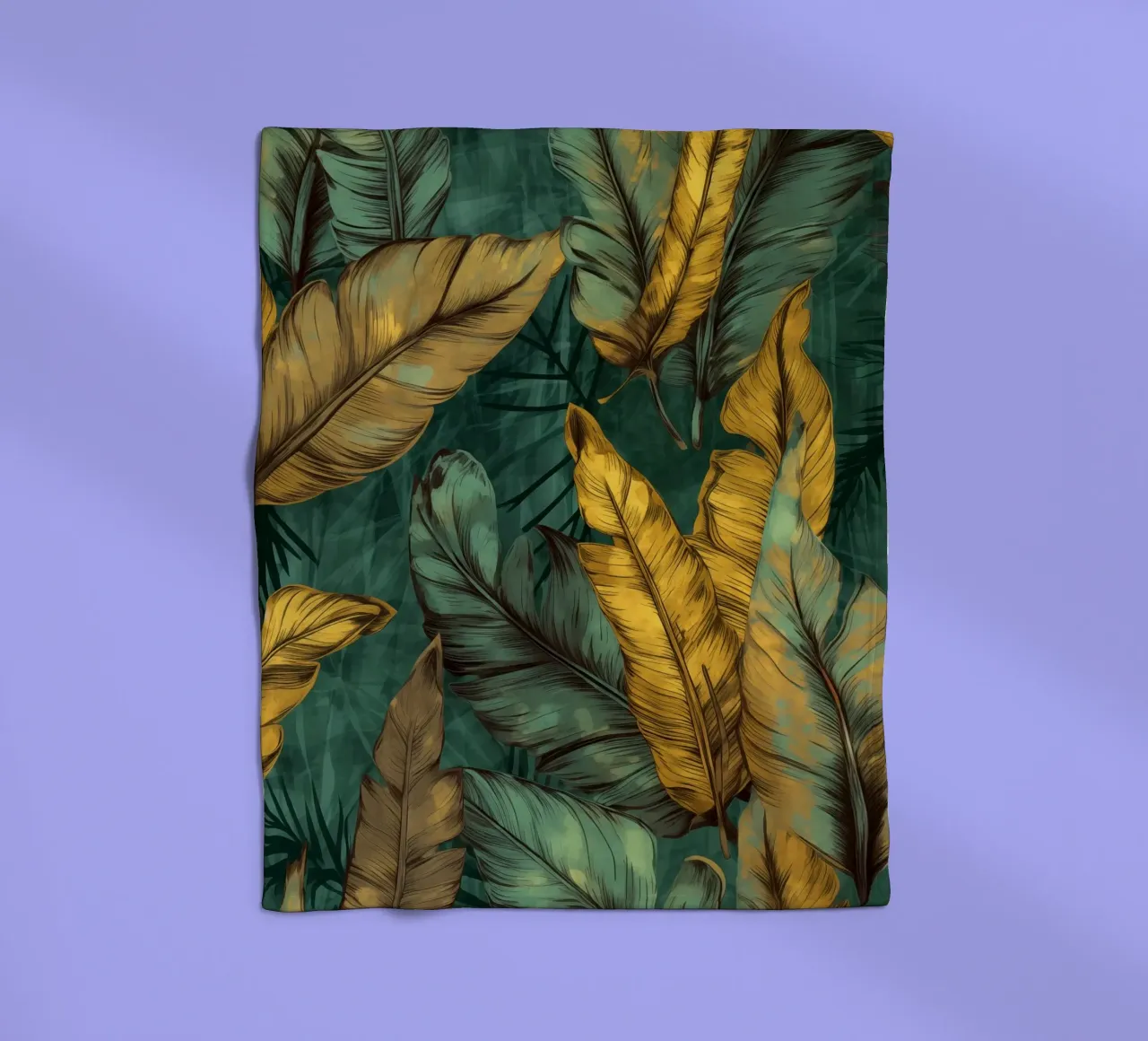 Banana leaves green and yellow fleece blanket by Justyna Jaszke JBJart