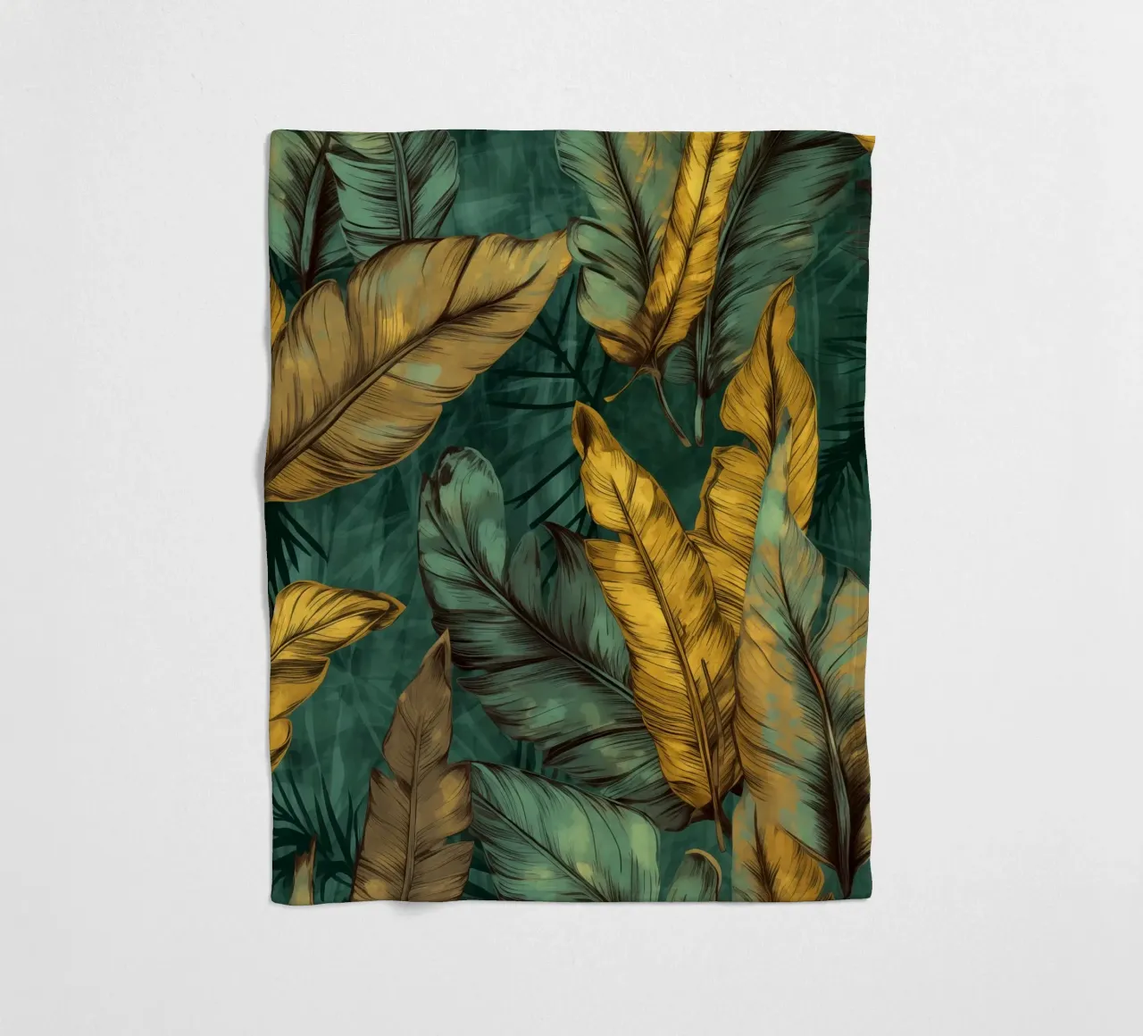 Banana leaves green and yellow fleece blanket by Justyna Jaszke JBJart