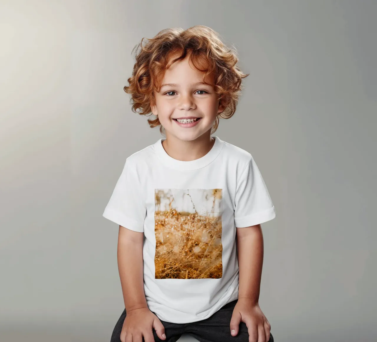 Wassertropfen auf Gräsern im Wald - Tau im Morgenlicht Kinder T-Shirt von Bold and Retro