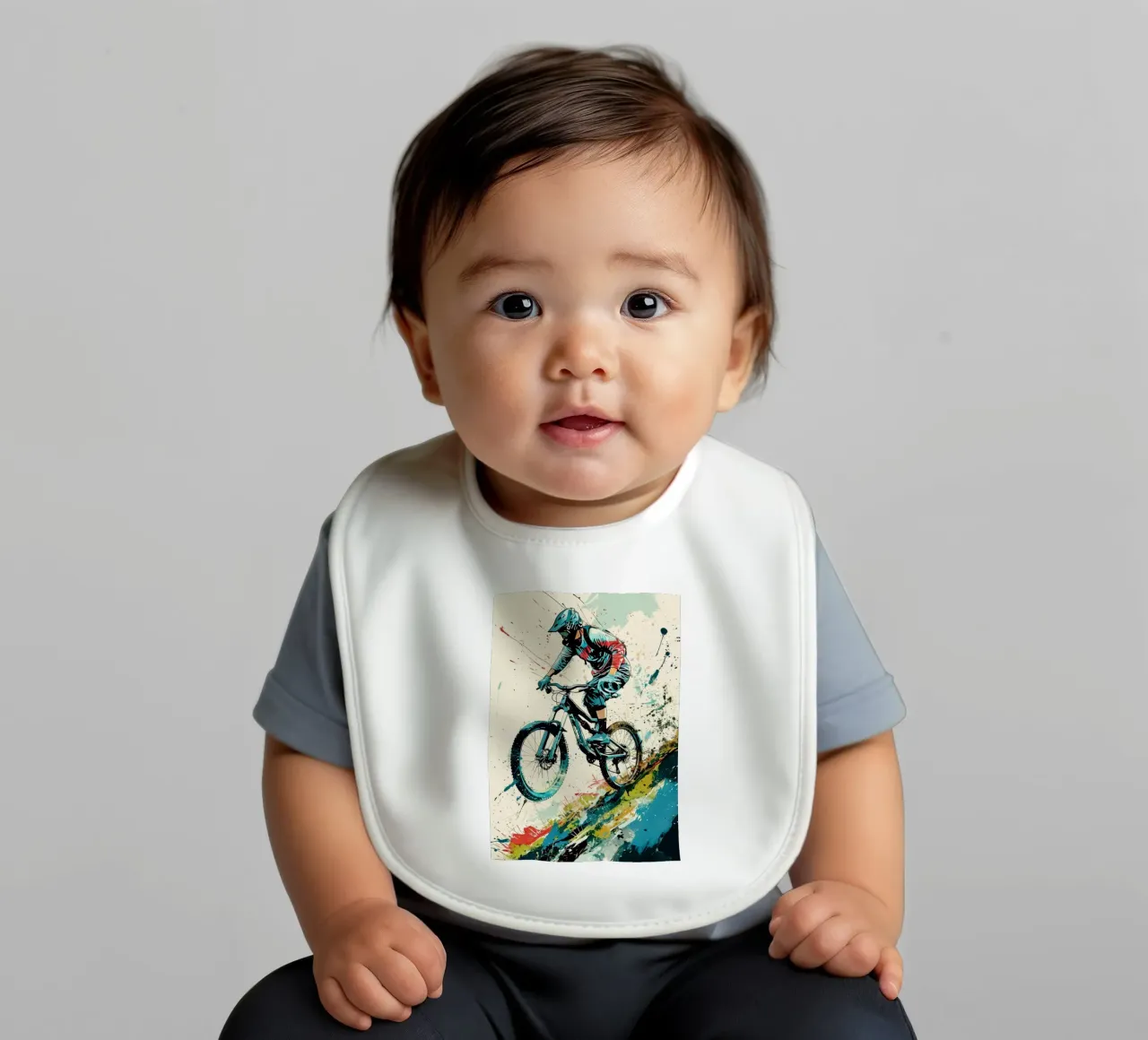 Mountain biker MTB sport art baby bib by Justyna Jaszke JBJart