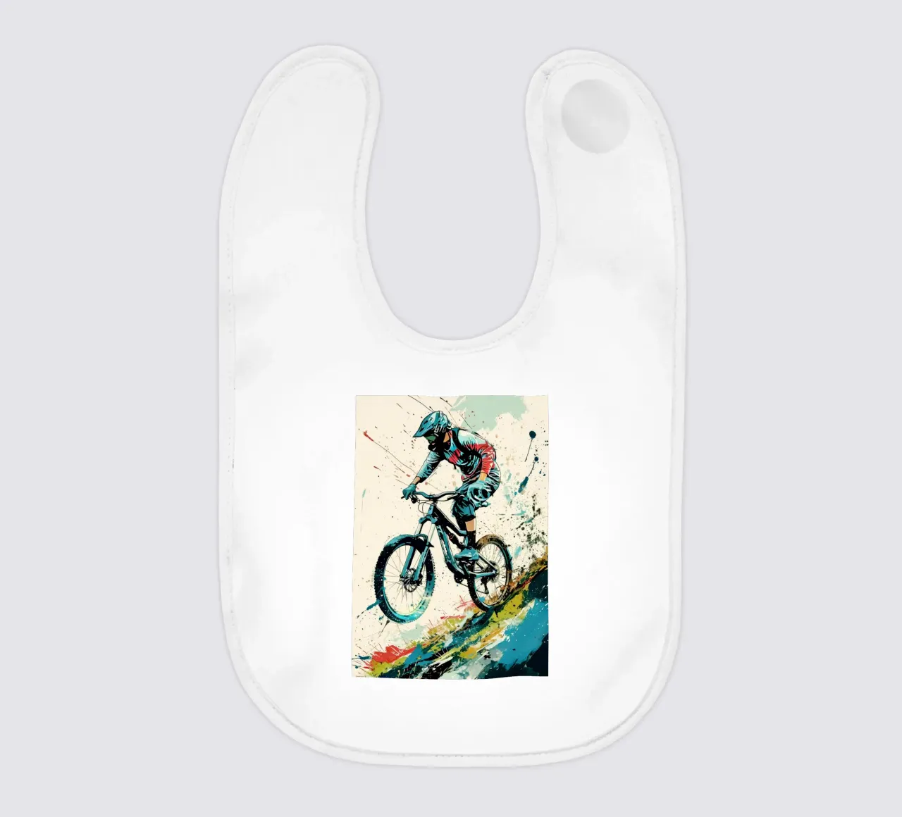 Mountain biker MTB sport art baby bib by Justyna Jaszke JBJart