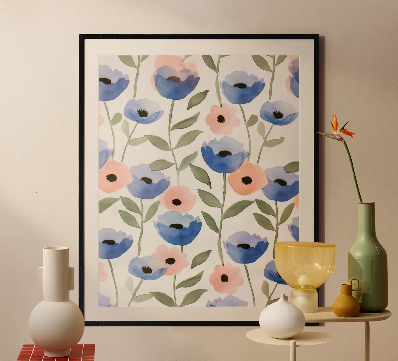 Vintage Botanical Spring Poppy Flowers Retro Floral Charm poster con telaio in legno da Gentle Echoes Art