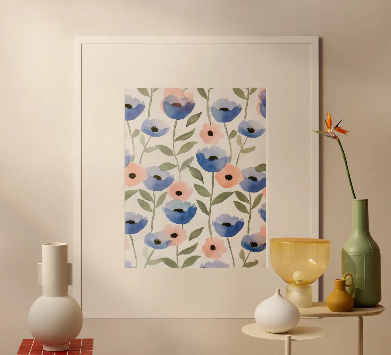 Vintage Botanical Spring Poppy Flowers Retro Floral Charm poster con telaio in legno da Gentle Echoes Art