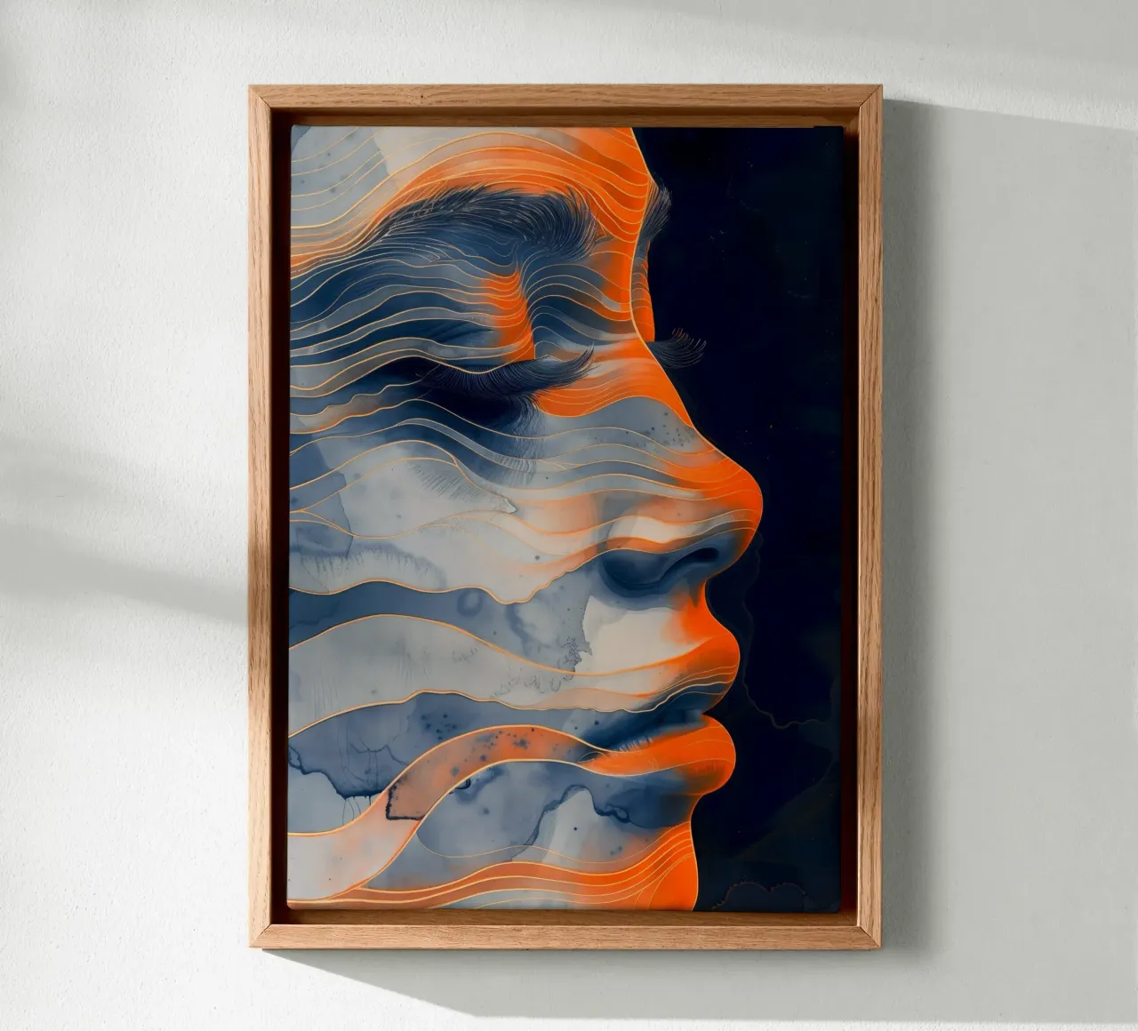 Vrouwengezicht oranje en blauw canvas van Justyna Jaszke JBJart